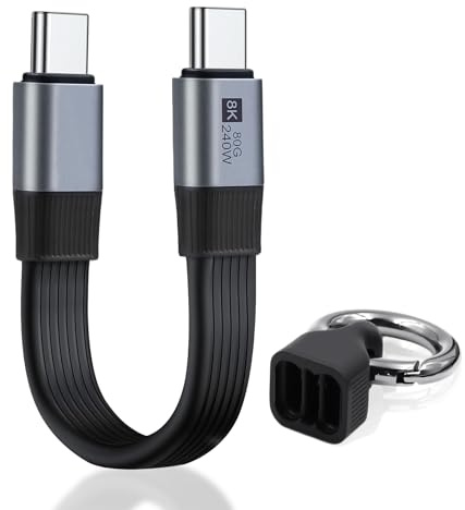 Duttek USB C Kabel kurz PD 240W/80Gbps USB C Stecker kurzes Kabel Thunderbolt 4（13cm） Tragbare flexible PowerBank Kompatibel mit iPhone 15/16 Pro/Max MacBook Pro/Air iPad Pro/Android Auto, VR Gerät.
