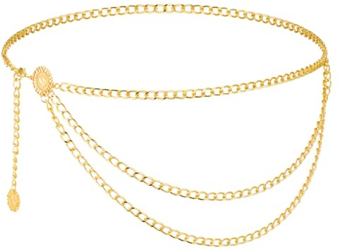 Gold Metal Waist Chain Women's Gold Waist Chain Multilayer Metal Belt Adjustable Body Link Belly Link for Dress, Skirt, Jeans