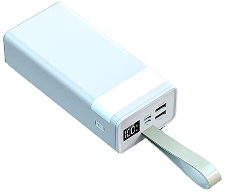 Cargador de batería Externo portátil de Carga rápida Power Bank de 30000 mAh con Linterna y Pantalla LED Respaldo de batería bidireccional de Alta Capacidad, Blanco, 148 * 68 mm