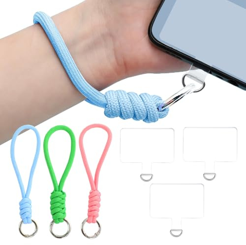 MUWINC Dragonne Telephone Portable, 3 Pièces Bracelet Universel Telephone | Tressées Main, avec Attaches Transparentes, pour Téléphone Portable, Clés (3 Couleurs)