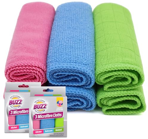 6pk Microfibre Cloth Colour Box, 25cmx25cm Cleaning Cloths for Kitchen, Bathroom & Car, Multipurpose Reusable Soft Absorbent Towel for Dusting, Lint Free Dish Fibre for Everyday Wiping & Polishing