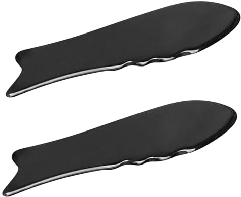 BELLIFFY 2 St Gua Sha Massageverktyg i Oxhorn Fiskformad Skrapplatta för Ansikte och Kropp Bärbar Naturlig Material Stimulerar Cirkulation och Muskelavslappning Spa och Hembruk