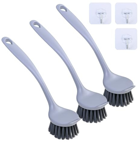 Spazzola per Piatti 2-in-1 con Raschietto, Spazzola Piatti in Materiale PET 24x5.5x4 cm, Rimuove Residui di Cottura Ostinati da Pentole e Padelle, Appesa con Ganci Inclusi