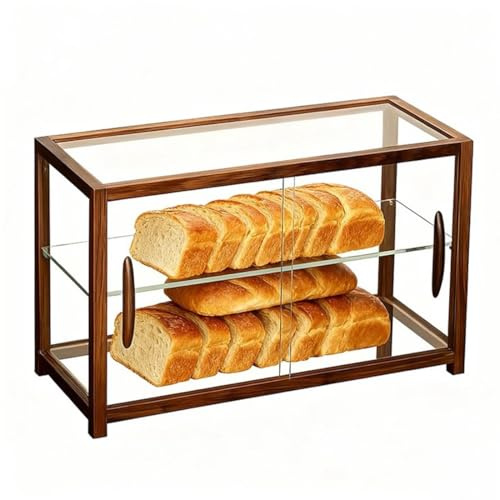TidyWood Glasvitrine, 2-stöckige Thekenvitrine aus Holz und Glas mit Zwei Regalen, Dessertvitrine for gewerbliche Konditoreien, Bäckereien, Kuchen, Donuts, Sammlerstücke und Waren(A)