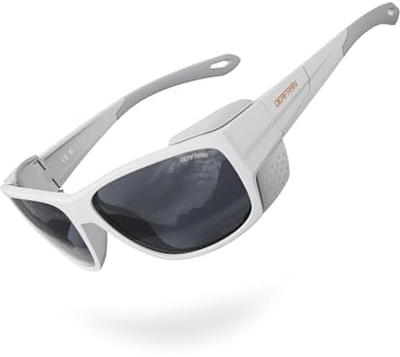 DEAFRAIN Sport Polarized Sunglasses for Men Women with Removable Side Shield for Hiking Skiing Climbing Glasses UV Protection, Frame: Matte White / Lens: Black