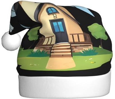 WHJSSF A small house with windmill Printed Christmas Hat for Adult for men and women clothing headband for festive occasions