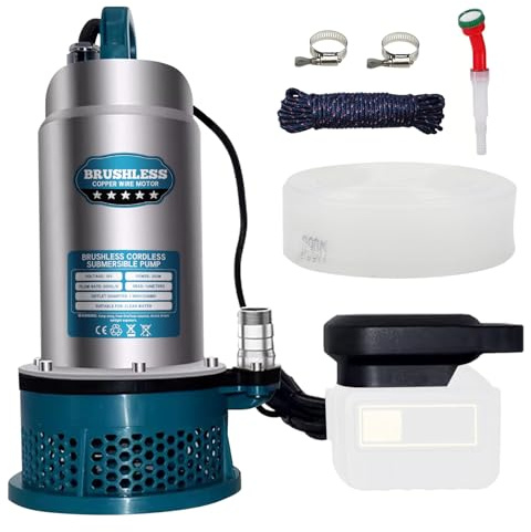 300W Tauchpumpe kompatibel mit Makita 18V Akku (keine Batterie), 5000L/h, Kabellose Wasserpumpe mit 5m Verbindungskabel, 10m Förderhöhe, für Pools Teiche überflutete, Gartenbewässerung