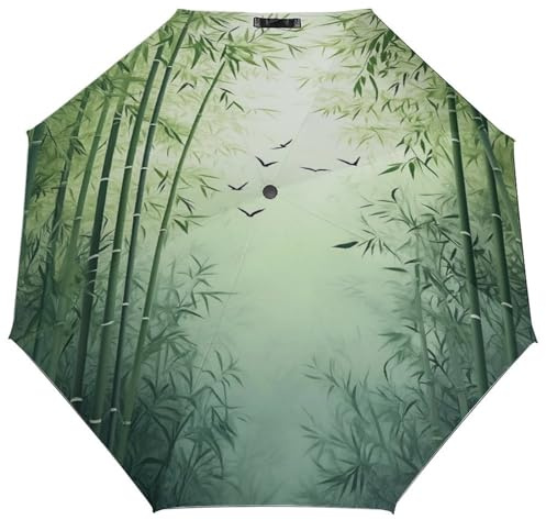Anceky Ombrello pieghevole Bamboo Birds per donna e uomo, compatto, automatico, con apertura e chiusura, protezione solare e UV, pioggia
