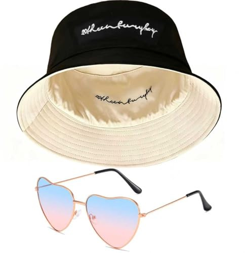 Taiyyi Doppelseitiger Fischerhut,mit herzförmiger Sonnenbrille（B）