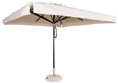 Danieli Ho.Re.Ca. - Venezia Ombrellone Quadrato da Giardino 4x4 Metri con Balza, Professionale a Palo Centrale in Alluminio Nero, Telo Idrorepellente 100% Acrilico Ecrù