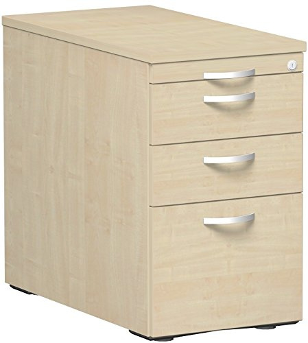 Geramöbel Standcontainer mit Hängeregistratur und 2 Metall-Schubfächern, mit Utensilienschubfach, Metall-Rollschubführung, Zentralverriegelung, 438x800x720, Ahorn/Ahorn/Ahorn