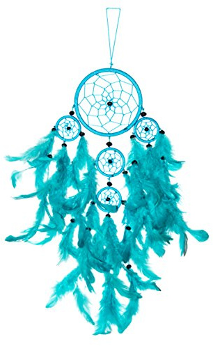 Traumfänger Dreamcatcher Traum Fänger Kinder Schlafzimmer Deko Blau Ca. 50cm x 11cm Türkis 5 Ringe M29