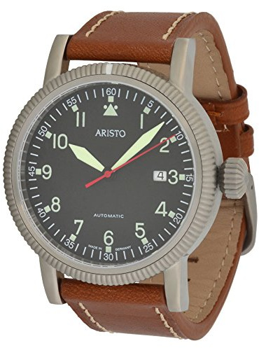 Aristo Herrenuhr Automatik Fliegeruhr 3H83 automatisches Kaliber Aristomatic SW200 Uhrwerk Edelstahl Braunes Lederarmband 5ATM wasserdicht