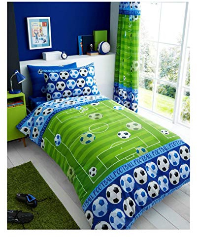 Lions Boys Single Bedding Sets, 2 Piece Goal Football Blue Duvet Cover Set with Pillowcase, Ultra Soft, Reversible Quilt Covers, Poly-Cotton, 137x200cm