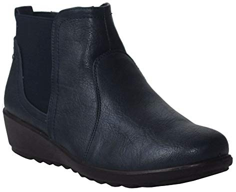 Cushion Walk Womens Ladies Slip On Twin Gusset Lightweight Casual Comfort Ankle Boots UK Sizes 4-8 (5 UK, Navy)