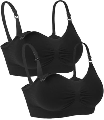iloveSIA 2er Pack Still BHS ohne Bügel bequemer Still-BH Damen Schwangerschafts-BH Maternity Nursing Bra Schwarz XL