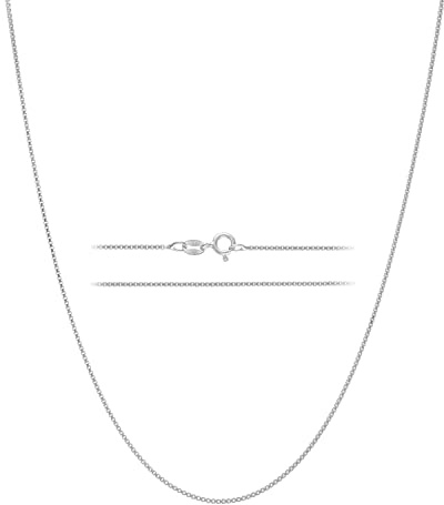 KISPER 925 Solid Sterling Silver 1mm Dainty Thin Box Chain Necklace for Women, Italian Made Tarnish Resistant Waterproof Hypoallergenic, 20 inches
