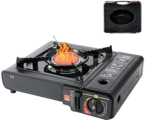 ACAREY Hornillo de gas de butano portátil para camping, estufa de gas de butano portátil, con bolsa de transporte, compacto, cocina de gas al aire libre, para camping, supervivencia, corte de