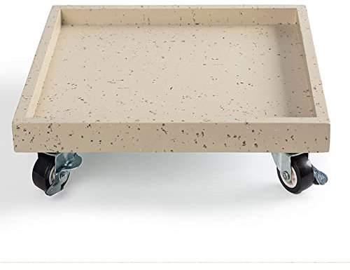 XSSS-ZC Quadratisches mobiles Blumentopf-Tablett, fahrbares Blumentopf-Tablett, Universal-Rad-Blumentopf-Basis, mobiles Tablett aus Terrazzo-Imitation,Beige,Inner Diameter 56CM