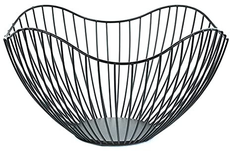 Whcctl Portafrutta Nero, Cestello per Frutta in Metallo, Moderno Fruttiere Grande, Porta Frutta da Tavolo Moderno, Cesto Frutta in Filo Metallico, Fruttiera per Cnservare Frutta, Pane, Snack