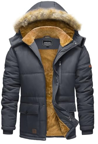 TACVASEN Herren Winterjacke Wasserabweisende Winddicht Jacke Gefüttert Warme Steppjacke mit Abnehmbarer Kapuze