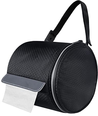 Hanging Toilet Paper Holder Waterproof Tissue Holder Cat Proof Roll Paper Case Cover Portable and Foldable Roll Storage Bag with Adjustable Strap for Wall Car Camping Tent Home Office Black Honeycomb