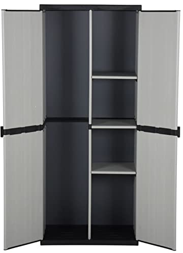 Homgoday Garten-Lagerschrank mit 3 Boden Werkzeugschrank Gartenschrank Beistellschrank Haushaltsschrank Balkonschrank Terrassenschrank Wetterfest Grau und Schwarz 68x40x168 cm