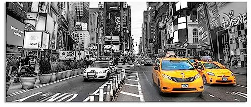 Pixxprint Glasbild Panorama, Wandbild aus Echtglas, Times Square in new York City B&W Detail, 100x40 cm, inkl. Aufhängung und Abstandshalter