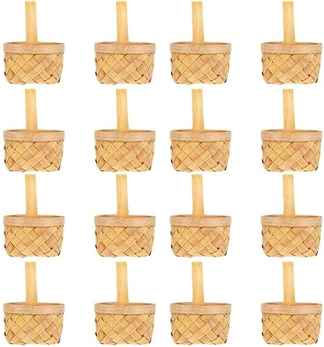 Alipis 16pcs Wooden Handwoven Flower Basket Rustic Picnic Decorative Fruit Strawberry Organizer Storage Basket for Home Craft