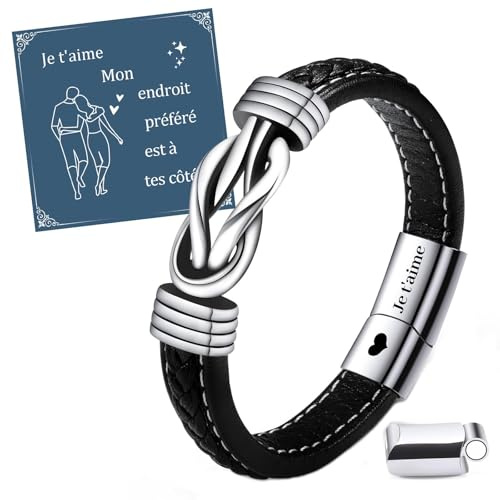 VU100 Cadeau pour Homme Bracelet Anniversaire pour Petit Ami Mari Idee Cadeau Homme Original Saint Valentin pour Lui Bracelets en Cuir Noël pour Petit Ami Mari Fiancé
