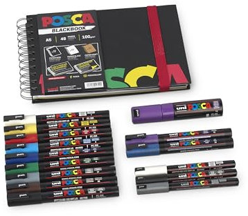 Faber-Castell uni-ball 205087 - POSCA Marker Set XL, 15 POSCA Stifte und ein Sketchbook, für Beruf, Hobby und Freizeit