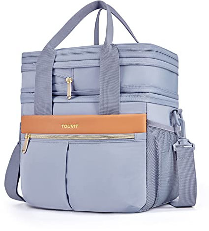 TOURIT Lunchtasche, Doppeldecker Isolierte Kühltasche, Erweiterbar Auslaufsichere Wiederverwendbar Lunchtasche für Arbeit, Büro, Picknick,Grau