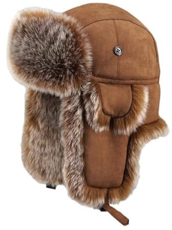 HEYANN Uschanka Fliegermütze Herren Trapper Russische Mütze Warme Mütze mit Ohrenklappen Russische Wintermütze Unisex Fliegermütze Fellmütze (DE/NL/SE/PL, Alphanumerisch, M, Braun)