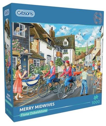 Gibsons Merry Midwives 1000 Piece Jigsaw Puzzle for Adults – Heart-Warming Village Community Scene by Fiona Osbaldstone – Premium Sustainable Puzzle Made in the UK/EU