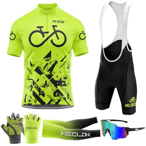 Radtrikot Set Herren Kurzarm Schnell Trocknend Atmungsaktiv Fahrradbekleidung＋Fahrradtrikot Trägerhose mit Sitzpolster 9D，für MTB Rennrad Fahrrad Jersey (TYP-12,L)