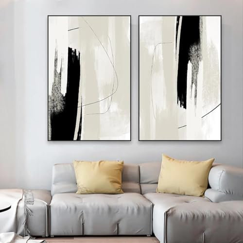 Schwarz Beige Creme Grau Poster Mode Neutral Ölgemälde Druck Poster Klassische Abstrakte Kunst Leinwand Malerei Wohnkultur 80X110cmX2 Rahmenlos