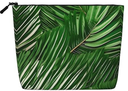 SamLng Lush green palm leaves Versatile Travel Toiletry Bag - Fake Hemp Makeup Bag, Perfect for Daily Use & Business Trips
