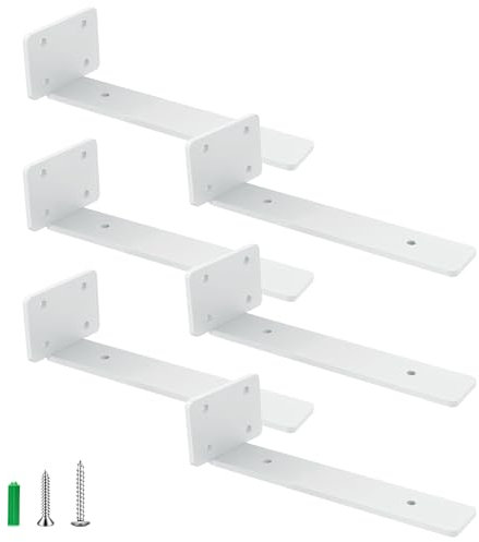 JYiuog 6 supporti per scaffali, galleggianti, invisibili, a L, per il montaggio a parete (bianco, 20 cm di spessore 4 mm)