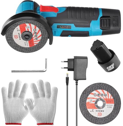 Mini smerigliatrice angolare senza fili 19500 giri/min, 12 V, professionale, dischiatore senza fili, con 2 batterie da 2500 mAh, mini Akku Winkelschleifer 76 mm zum Schneiden,Polieren und