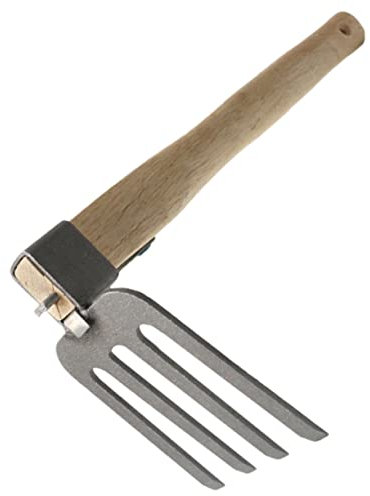 FONDOTIN Rastrillo De Jardín De Acero Compacto para Exteriores, Mano Pequeña Mango De Madera, Herramienta Portátil para Aflojar Tierra, Deshierbe y Plantación Jardinería