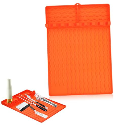 FONDOTIN Grill-Seitenregal Grilldeckmatte Grills Mikrowellenständer Ofenblech mit Rost Gestell griddleplatte Grill pan Grill-Beistelltischunterlage Grillmatte aus Silikon Kieselgel Orange