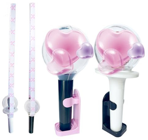 PALM LASHES K-pop Light Stick Stand & Adjustable Strap Set – Portable Light Stick Display Holder & Shoulder Strap with Cute Bow Design – for Concerts, Events, and Fan Collections