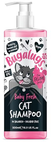 Bugalugs Cat Shampoo Baby Fresh - Cleansing, nourishing and conditioning for all cat hair.. For all cats and kittens. grooming (500ml Shampoo)