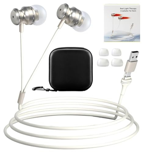 Tinnitus Headphones, Tinnitus Device, Tinnitus Infrared Ear Plugs, Red Light Earplugs for Nose, Ears, Noise Cancellation for Ear Noise, Sleep Aid (White)