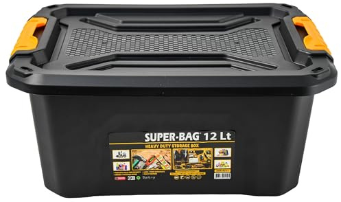 Qooltex Aufbewahrungsbox mit Deckel 12L Lagerbox stapelbar Klickverschluss | Kunststoffbox extra stabil (39x29,5x17,5 cm) Wasserdicht - Für Werkstatt, Garage, Keller und Haushalt, langlebig