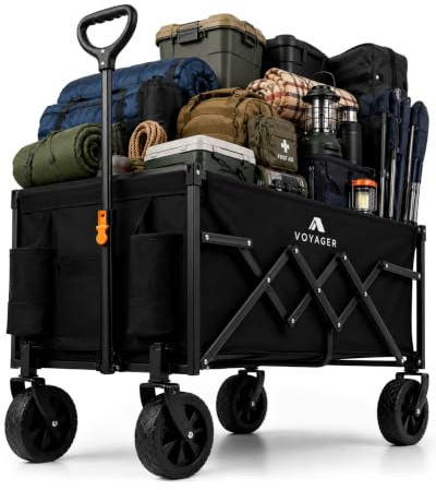 Voyager Lightweight Camping Wagon 120L, 100kg Folding Utility Trolley with All-Terrain Wheels, Compact Collapsible Cart for Festival Shopping, Picnic, Garden, Fishing, Beach & Camping (43x66x44cm)