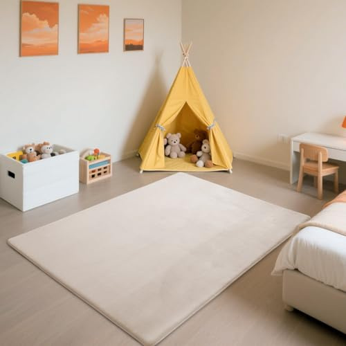 SETHEPACE 3CM Dicker Spielteppich Krabbelmatte Baby, Kurzflor Teppich Wohnzimmer, Schlafzimmer, Kinderzimmer Creme 130x190 cm, Weicher Spielmatte Kinder, Tatami Matte