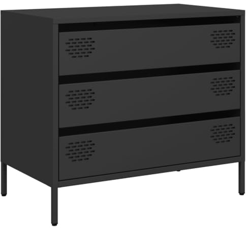 ULUYYUC Mobiletto da Bagno Credenza Soggiorno Moderno Mobiletto da Esterno Credenze Cucina - Credenza Nera 68x39x58,5 cm in Acciaio Laminato a Freddo per Corridoio Salotto Bagno Ingresso