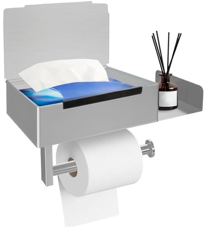 Toilettenpapierhalter mit Feuchttücherbox Klopapierhalter Ohne Bohren Silber Klorollenhalter Edelstahl WC Papier Halterung Rollenhalter Selbstklebend für Toilette Badezimmer Küche