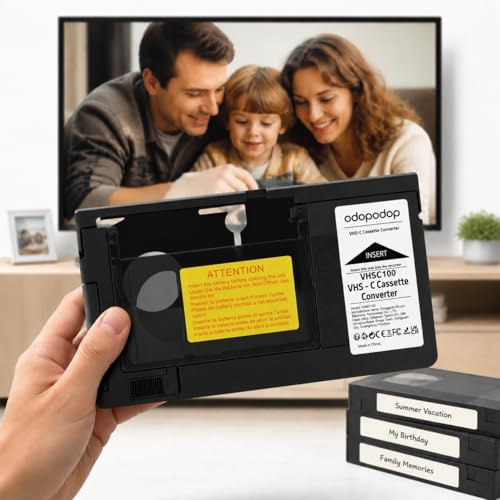 VHS-C Kassettenadapter, kompatibel mit 12 mm VHS-C und S-VHS-C auf VHS | Motorisierter Konverter für Camcorder, Videorecorder, VHS-zu-Digital-Konvertierung, einfache One-Touch-Bedienung